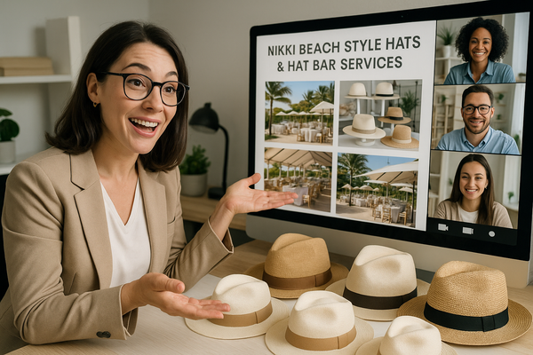 me consulting to clients virtually about the nikki beach hats and hat bar for their corporate events