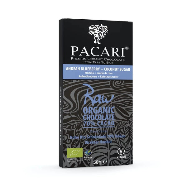 Raw 70% Andean Blueberry + Coconut Sugar Organic Chocolate Bar 50g